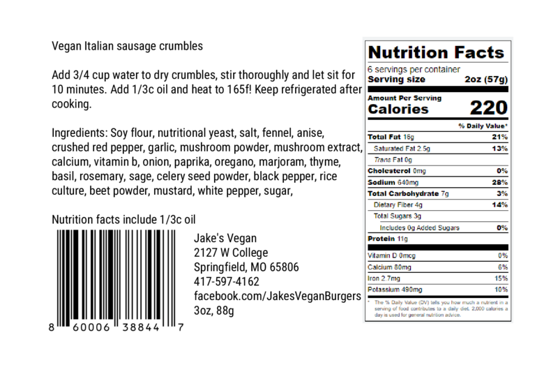 Jake's Vegan Italian Sausage